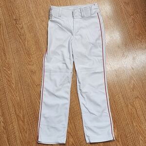 A4 White Youth Baseball Pants with Red Stripe Size M